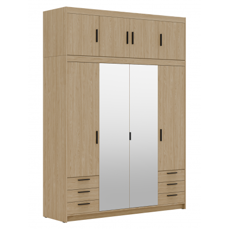 Szafa z nadstawką lustrem szufladami 176 cm garderoba TRINO dąb olejowany